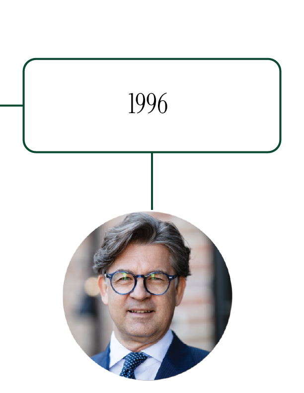 Porträt eines Mannes mit Brille, grauem Haar. Oben steht 1996.