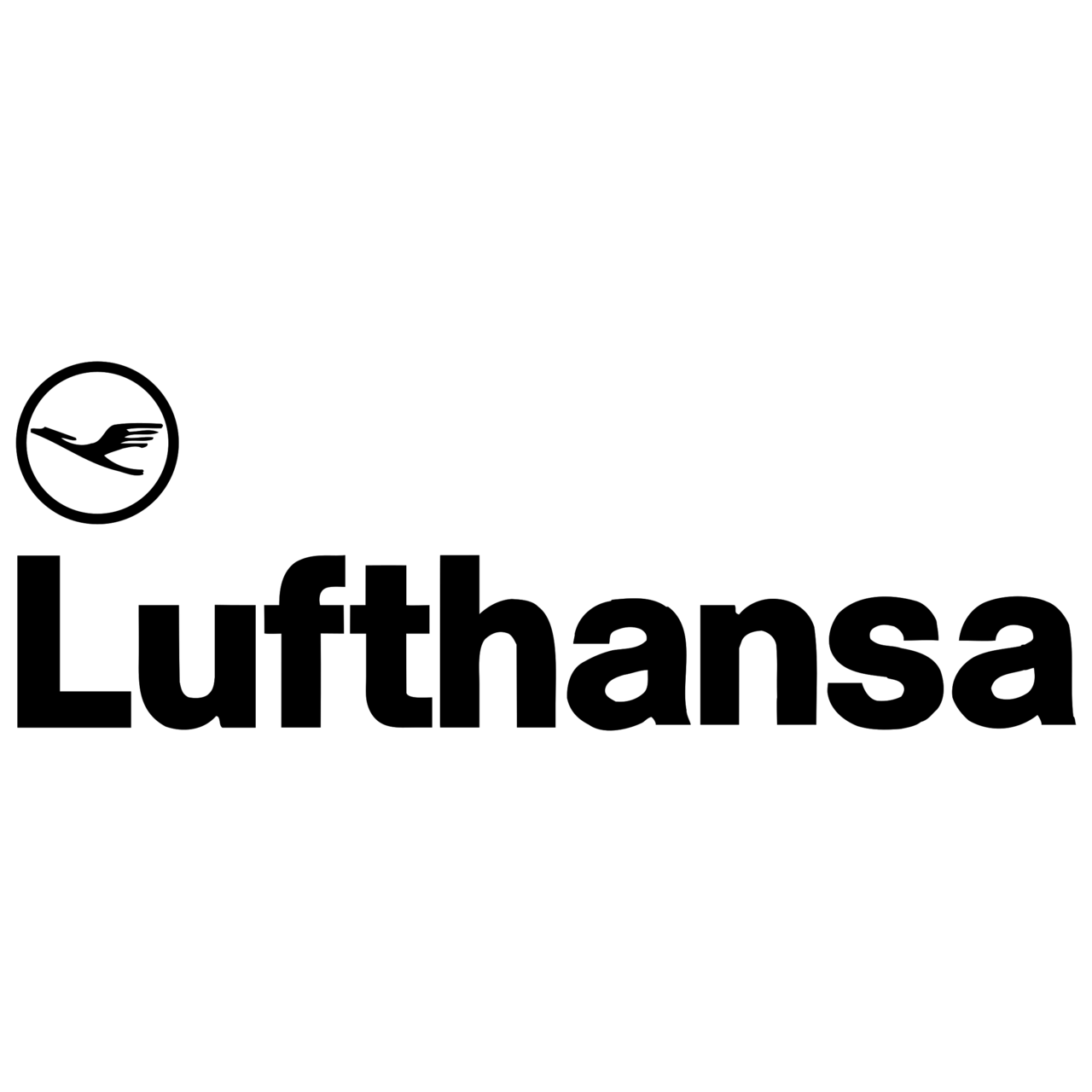 Schwarzes Lufthansa-Logo mit Kranichsymbol links.
